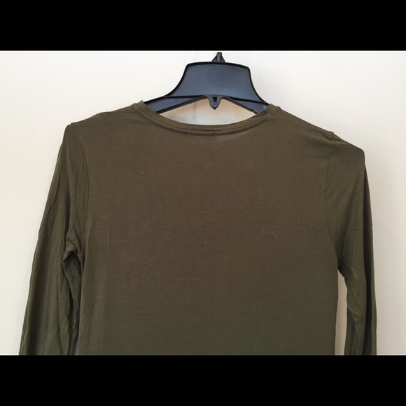 Zara High-Low Long-Sleeve Olive Shirt with Knot - Picture 9 of 11
